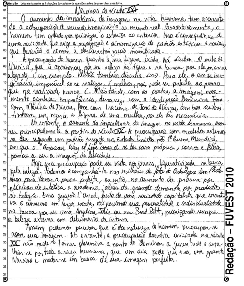 Melhores redações da Fuvest 2010: 'Narcisos do século XXI'