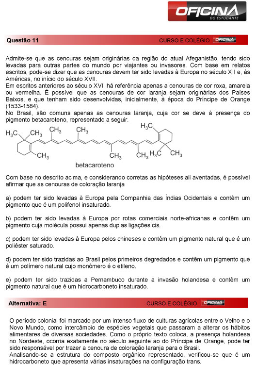 Fuvest 2013: correção da questão 11 da primeria fase do vestibular