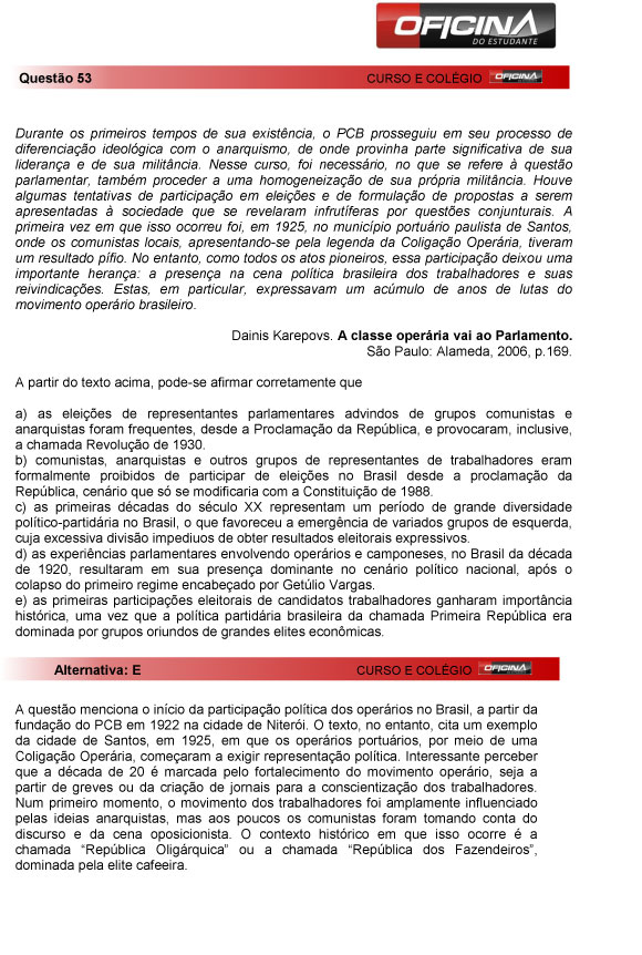 Fuvest 2013: correção da questão 53 da primeria fase do vestibular