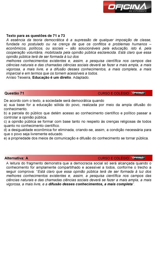 Fuvest 2013: correção da questão 71 da primeria fase do vestibular