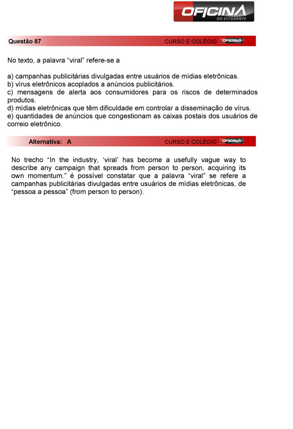 Fuvest 2013: correção da questão 87 da primeria fase do vestibular