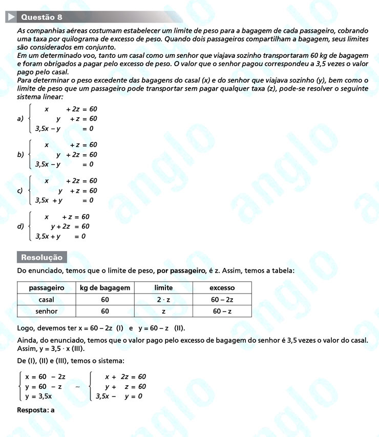 Primeira fase Unicamp 2012: Questão 8 (prova Q e Z)