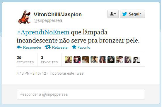 Usando a hashtag #AprendiNoEnem, usuários fazem piada com o conteúdo das provas do Exame Nacional do Ensino Médio, aplicado nos dias 3 e 4 de novembro