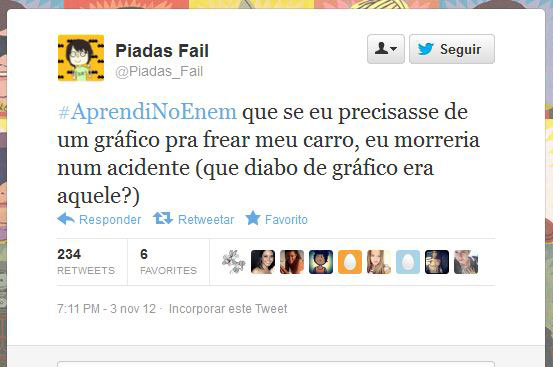 Usando a hashtag #AprendiNoEnem, usuários fazem piada com o conteúdo das provas do Exame Nacional do Ensino Médio, aplicado nos dias 3 e 4 de novembro