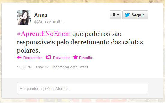 Usando a hashtag #AprendiNoEnem, usuários fazem piada com o conteúdo das provas do Exame Nacional do Ensino Médio, aplicado nos dias 3 e 4 de novembro Usando a hashtag #AprendiNoEnem, usuários fazem piada com o conteúdo das provas do Exame Nacional do Ensino Médio, aplicado nos dias 3 e 4 de novembro