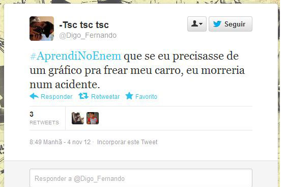 Usando a hashtag #AprendiNoEnem, usuários fazem piada com o conteúdo das provas do Exame Nacional do Ensino Médio, aplicado nos dias 3 e 4 de novembro