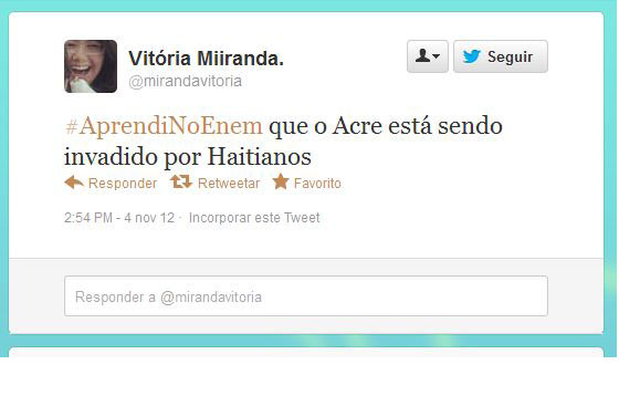 Usando a hashtag #AprendiNoEnem, usuários fazem piada com o conteúdo das provas do Exame Nacional do Ensino Médio, aplicado nos dias 3 e 4 de novembro Usando a hashtag #AprendiNoEnem, usuários fazem piada com o conteúdo das provas do Exame Nacional do Ensino Médio, aplicado nos dias 3 e 4 de novembro