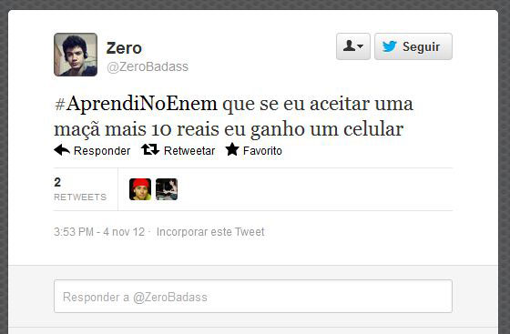 Usando a hashtag #AprendiNoEnem, usuários fazem piada com o conteúdo das provas do Exame Nacional do Ensino Médio, aplicado nos dias 3 e 4 de novembro