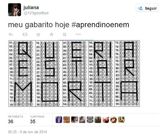 A zoeira não tem fim: candidatos aproveitam a rede social para criar memes e brincadeiras sobre o Enem, que acontece no fim de semana dos dias 8 e 9 de novembro A zoeira não tem fim: candidatos aproveitam a rede social para criar memes e brincadeiras sobre o Enem, que acontece no fim de semana dos dias 8 e 9 de novembro