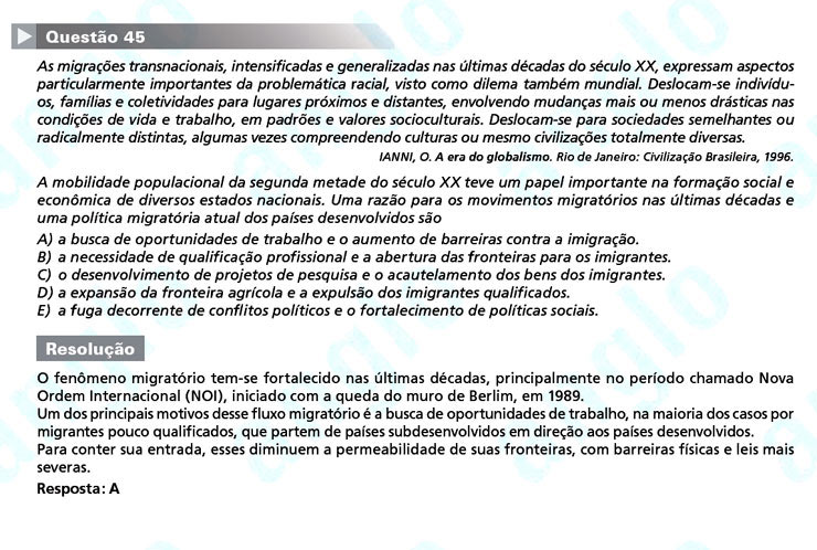 Enem 2011: Questão 45 – Ciências Humanas (prova azul)