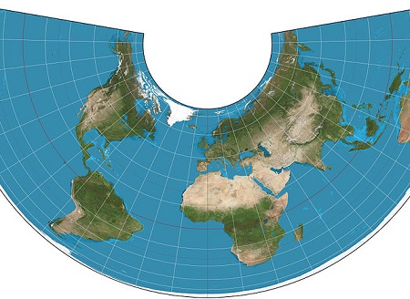 Na projeção cônica, os meridianos são mostrados como linhas retas que seguem em direção aos pólos. (Foto: Wikimedia Commons) Na projeção cônica, os meridianos são mostrados como linhas retas que seguem em direção aos pólos. (Foto: Wikimedia Commons)
