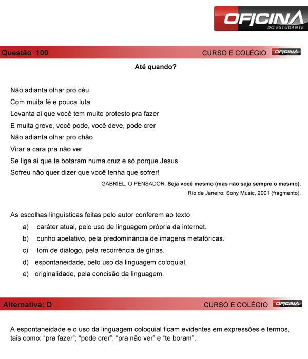 Enem 2013 – Correção da questão  100 – Linguagens e Códigos