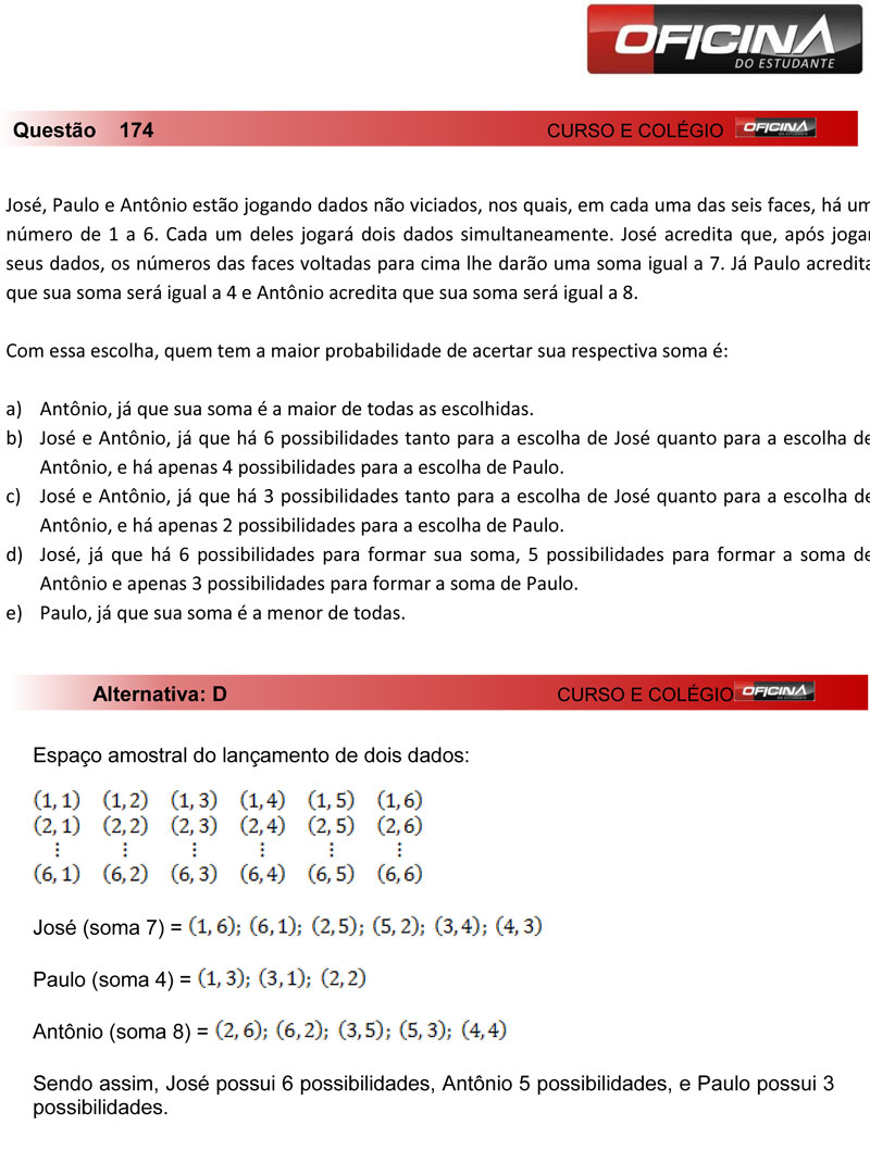 Enem 2012: correção da questão 174