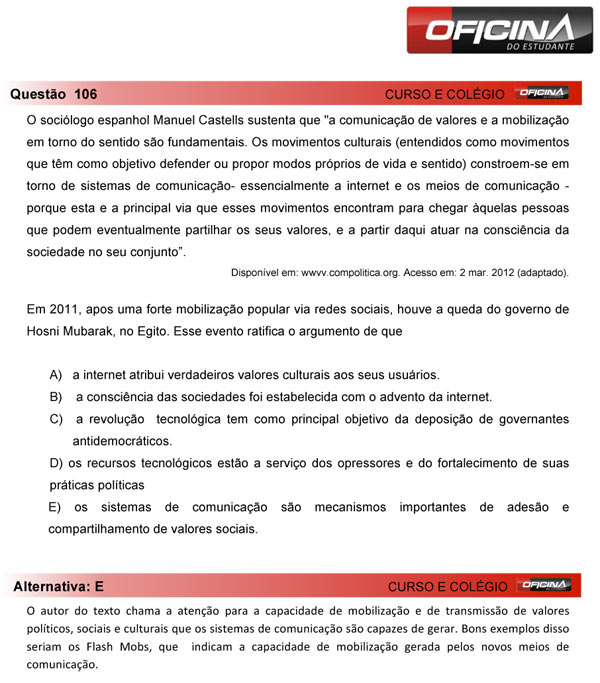 Enem 2013 – Correção da questão  106 – Linguagens e Códigos