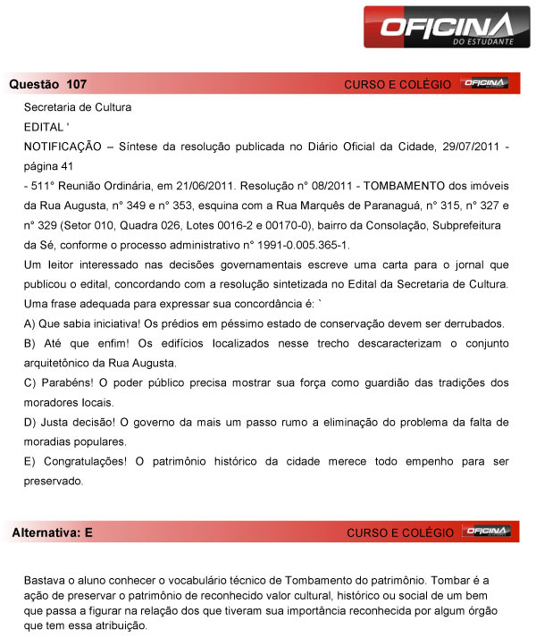 Enem 2013 – Correção da questão  107 – Linguagens e Códigos