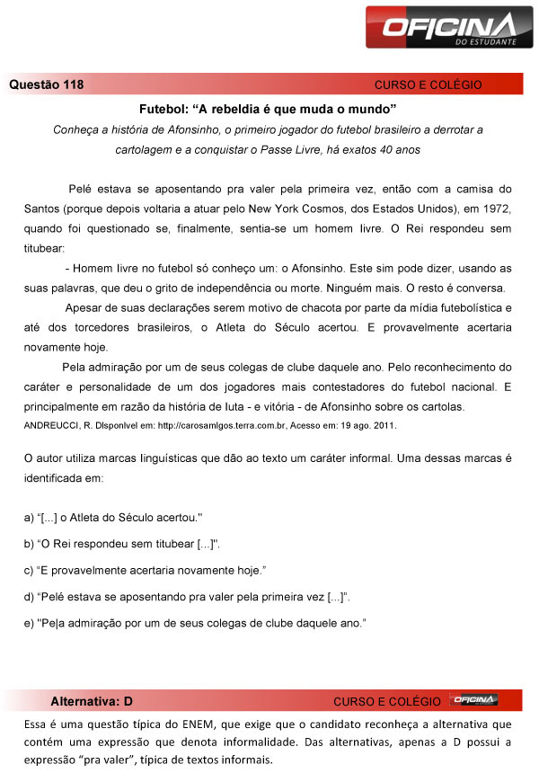 Enem 2013 – Correção da questão  118 – Linguagens e Códigos