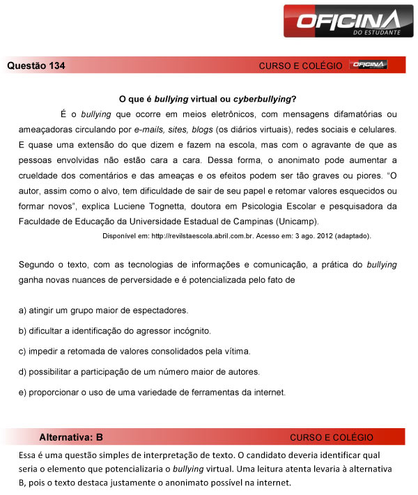 Enem 2013 – Correção da questão  134 – Linguagens e Códigos