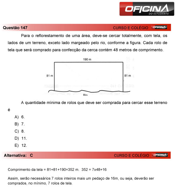 Enem 2013 – Correção da questão 147 – Matemática