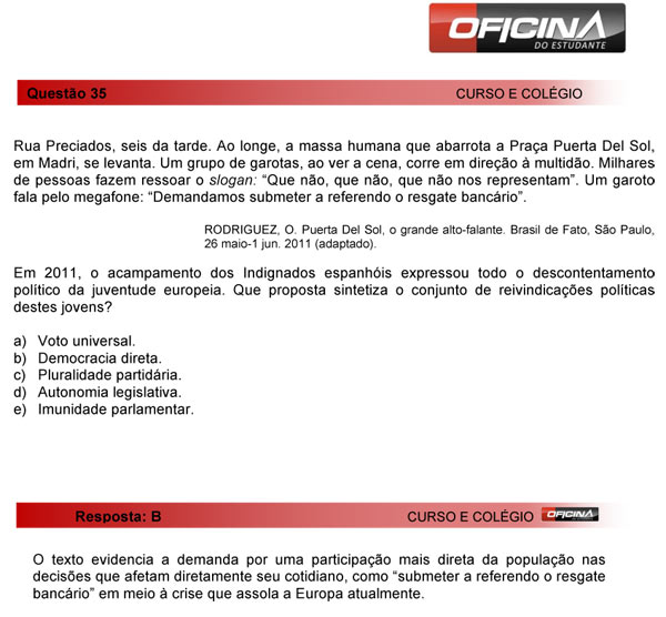 Enem 2013 – Correção da questão 35 – Ciências Humanas