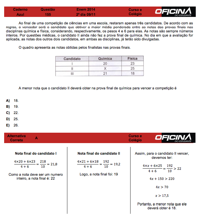 Enem 2014: correção da questão 155