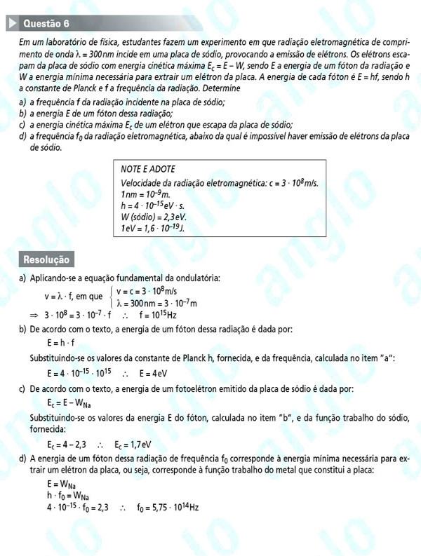 Fuvest 2012: Questão 6 (segunda fase) – conhecimentos específicos – prova de física