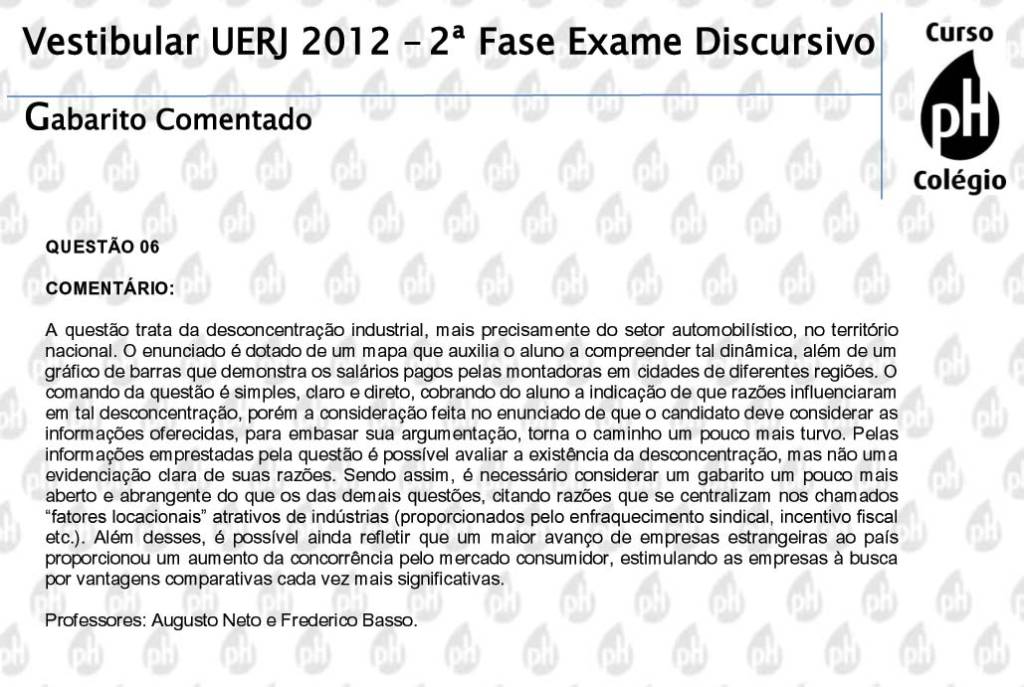 Uerj 2012 – Geografia (questão 6)