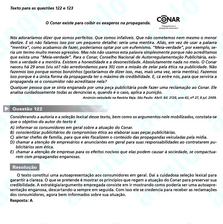 Enem 2011: Questão 122 – Linguagens e Códigos (prova amarela)