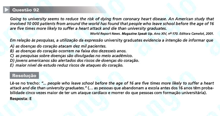 Enem 2011: Questão 92 (inglês) – Linguagens e Códigos (prova amarela)