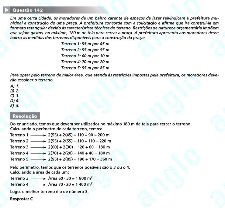 Enem 2011: Questão 142 – Matemática (prova amarela)