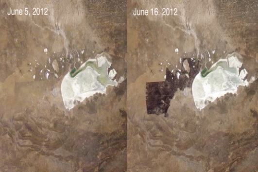 Incêndios naturais são importantes para natureza, eles contribuem para renovação da vegetação. Na Naníbia, os gestores do Parque Nacional de Etosha tentaram evitá-los e tiveram problemas. As ações resultaram em um incêndio incontrolável que devastou o parque em 2012. (Imagem: NASA)