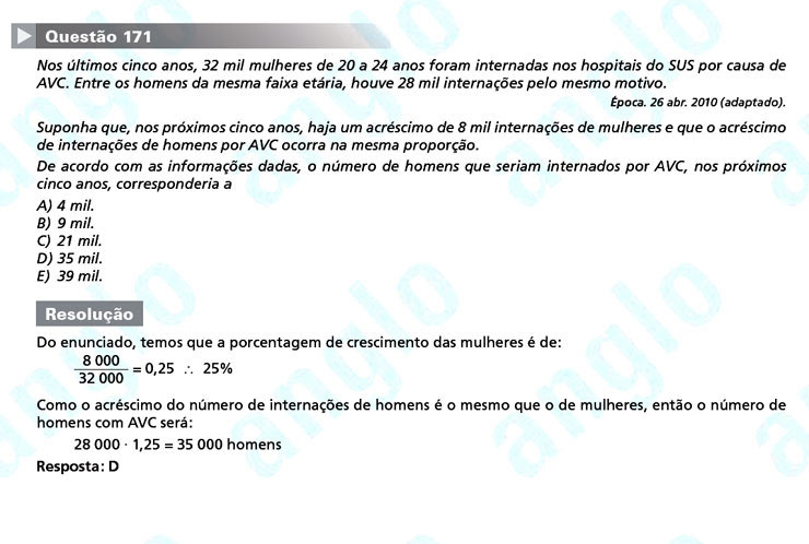 Enem 2011: Questão 171 – Matemática (prova amarela)