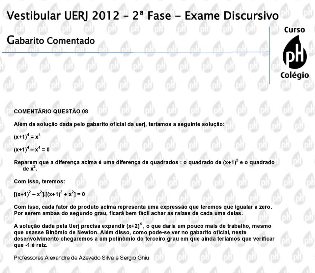 Uerj 2012 – Matemática (questão 8)