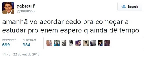 Sem limites para a zoeira: estudantes e usuários das redes sociais aproveitam para fazer piada com a tensão da prova, que acontece no fim de semana de 24 e 25 de outubro Sem limites para a zoeira: estudantes e usuários das redes sociais aproveitam para fazer piada com a tensão da prova, que acontece no fim de semana de 24 e 25 de outubro