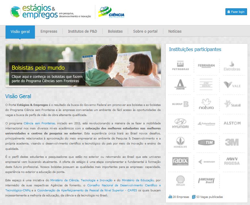 Governo lança site de estágios e empregos para bolsistas do Ciências sem Fronteiras