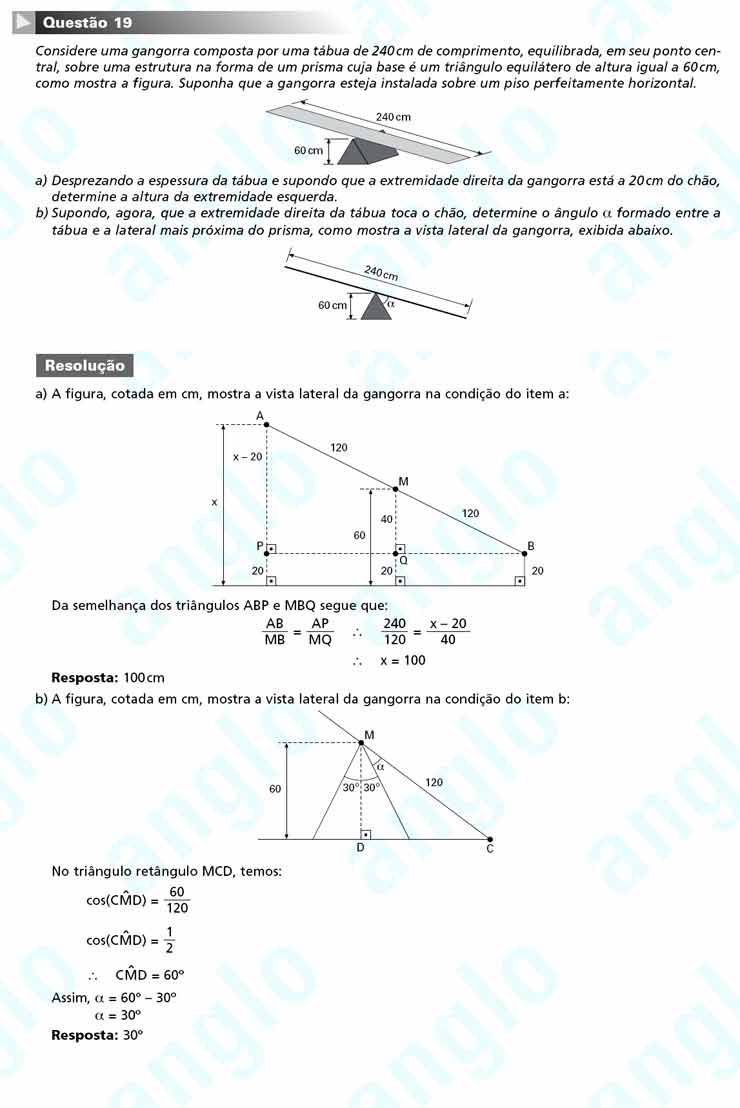 Unicamp 2011 – segunda fase: Questão 19 – Matemática