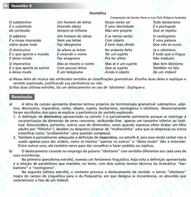 Unicamp 2011 – segunda fase: Questão 5 – Português