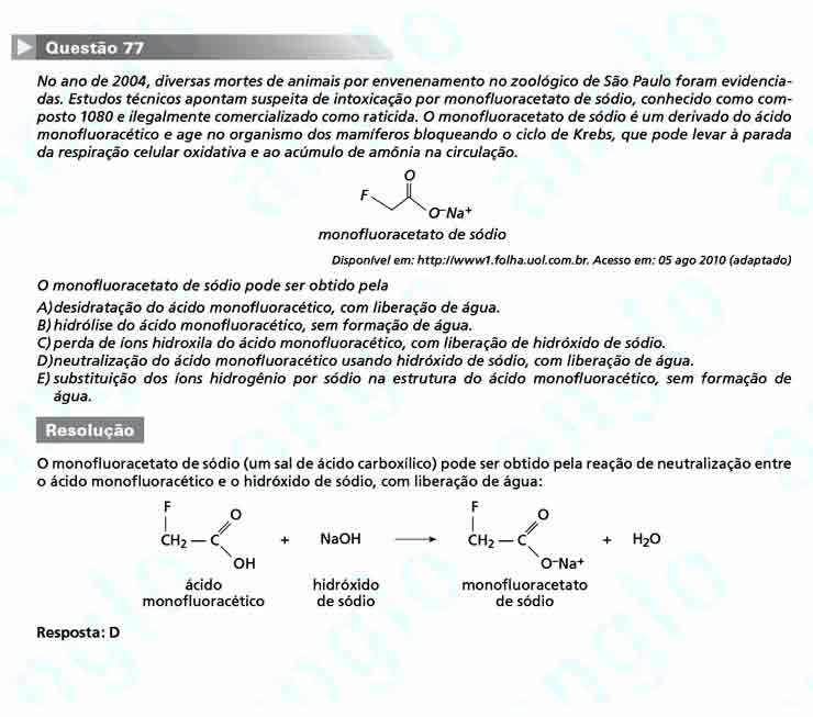 Enem 2010: Questão 77 -Ciências da Natureza (prova azul)