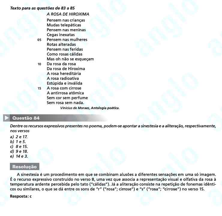 FUVEST 2011 – Primeira Fase – Questão 84