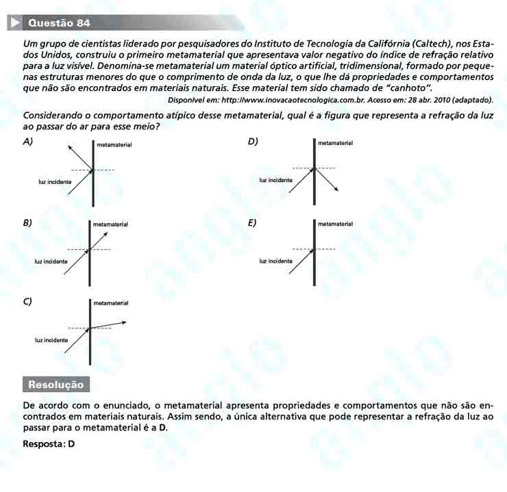 Enem 2010: Questão 84 -Ciências da Natureza (prova azul)
