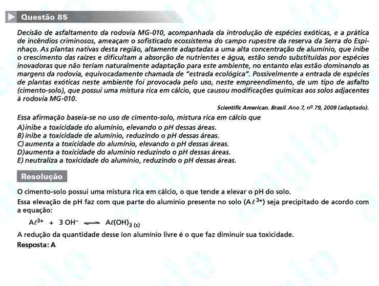 Enem 2010: Questão 85 -Ciências da Natureza (prova azul)