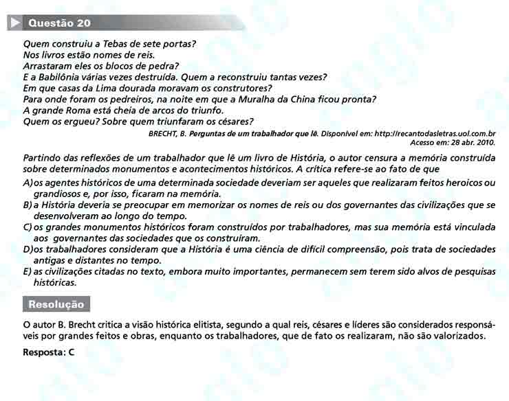 Enem 2010: Questão 20 – Ciências Humanas (prova azul)