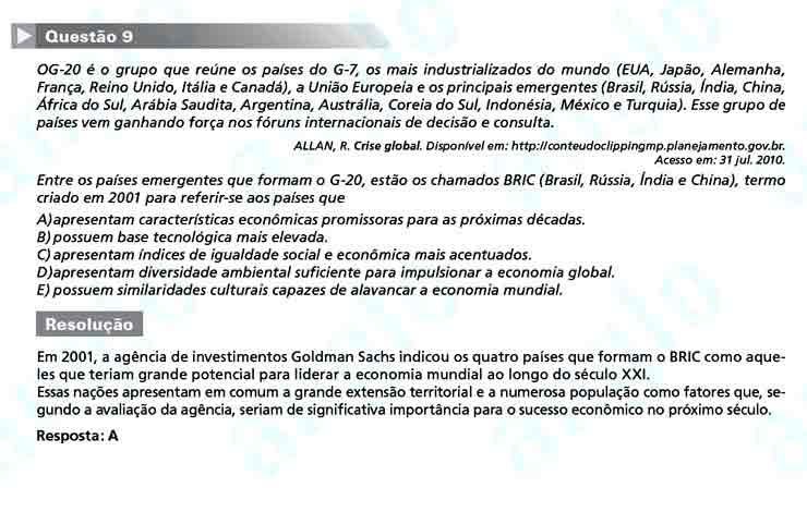 Enem 2010: Questão 9 – Ciências Humanas (prova azul)