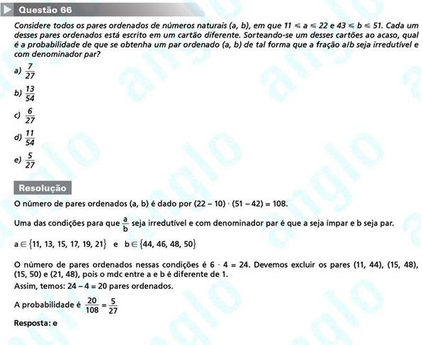 Primeira fase Fuvest 2012: questão 66 (prova V)