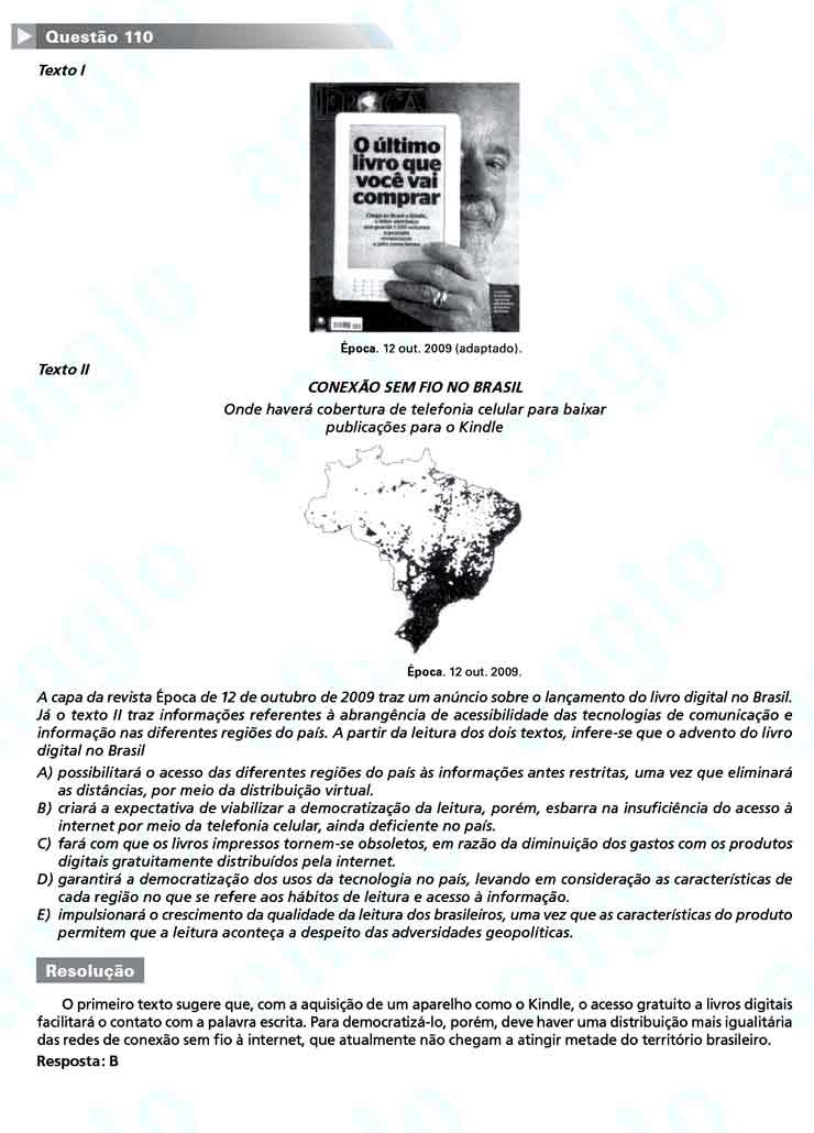 Enem 2010: Questão 110  – Linguagens e Códigos (prova amarela)