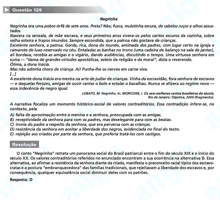 Enem 2010: Questão 128  – Linguagens e Códigos (prova amarela)