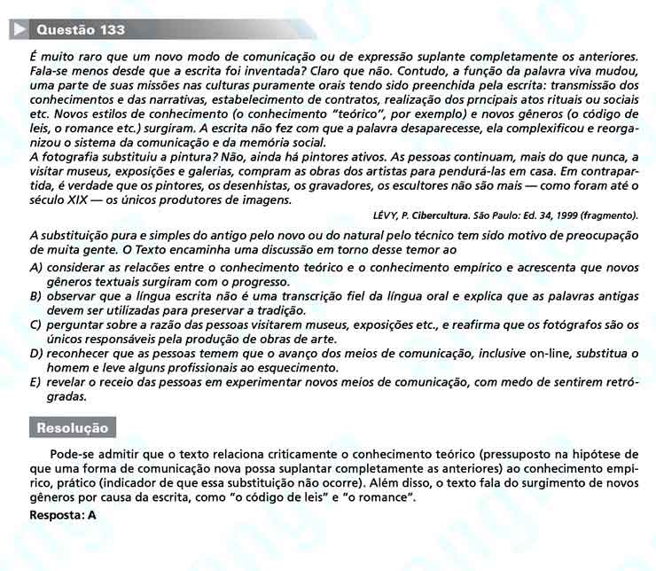 Enem 2010: Questão 133 – Linguagens e Códigos (prova amarela)