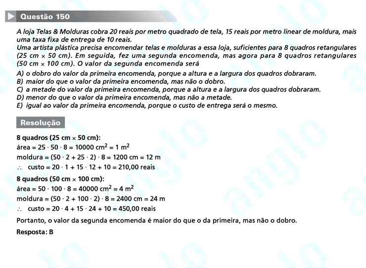 Enem 2010: Questão 150 – Matemática (prova amarela)