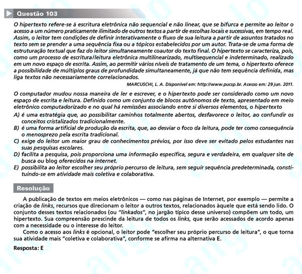 Enem 2011: Questão 103 – Linguagens e Códigos (prova amarela)