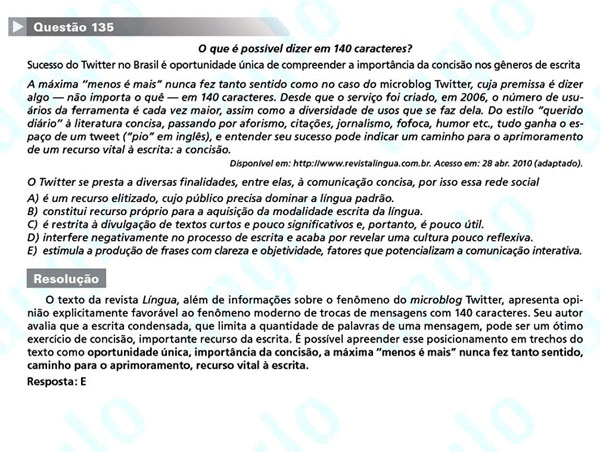 Enem 2011: Questão 135 – Linguagens e Códigos (prova amarela)