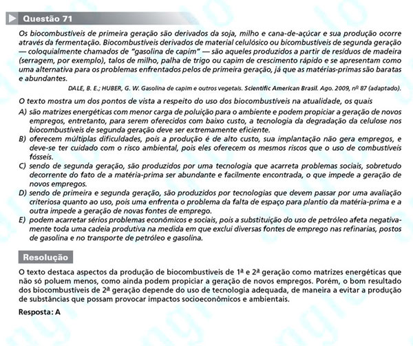 Enem 2011: Questão 71 – Ciências da Natureza (prova azul)